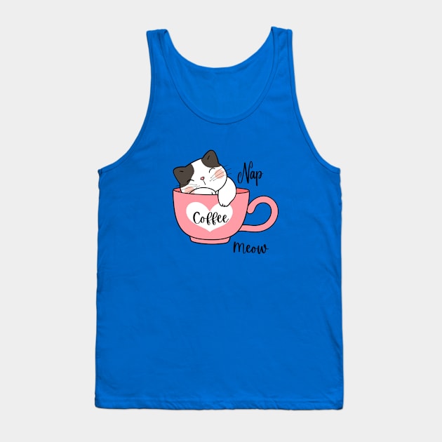 Nap, Coffee, Meow - kitten design Tank Top by ArtDreamStudio